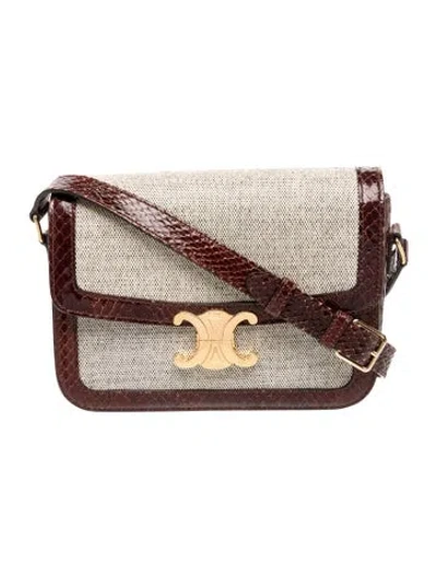 Pre-owned Celine Leather Triomphe Medium In Neutral