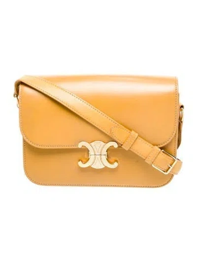 Pre-owned Celine Leather Triomphe Medium In Neutral