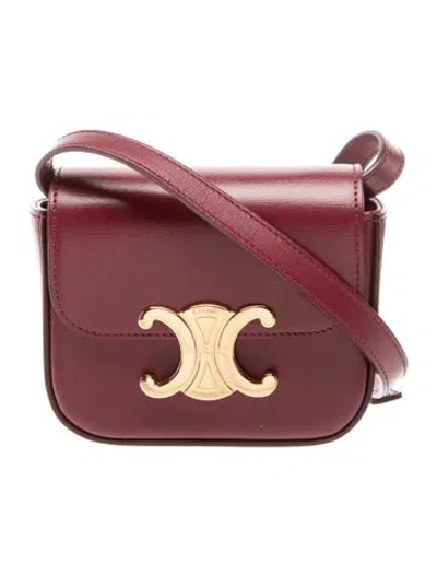 Pre-owned Celine Leather Triomphe Mini 2023 In Burgundy