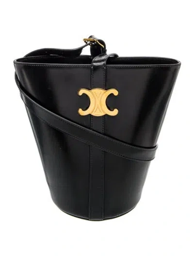 Pre-owned Celine Leather Triomphe Small In Black