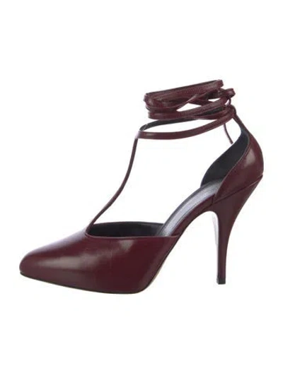 Pre-owned Celine Leather T-strap Pumps In Burgundy