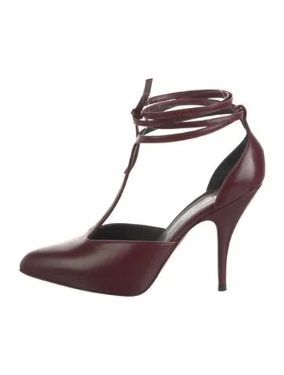 Pre-owned Celine Leather T-strap Pumps In Burgundy