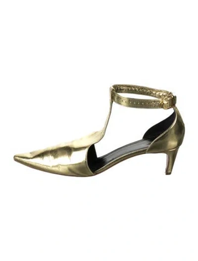 Pre-owned Celine Leather T-strap Pumps In Silver