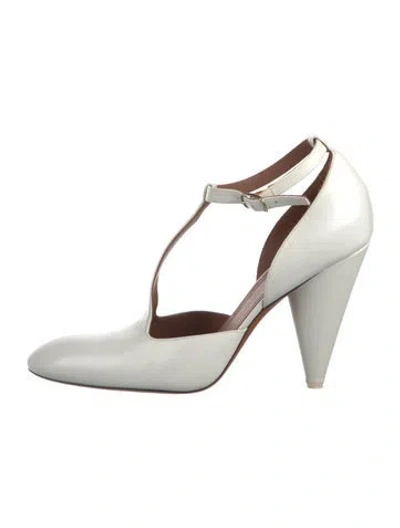 Pre-owned Celine Leather T-strap Pumps In White