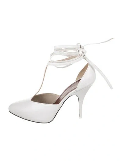 Pre-owned Celine Leather T-strap Pumps In White