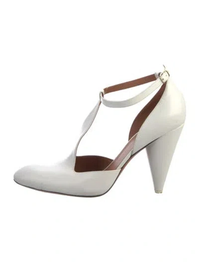 Pre-owned Celine Leather T-strap Pumps In White
