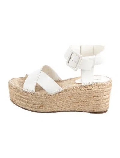 Pre-owned Celine Leather Tweed Pattern Espadrilles In White