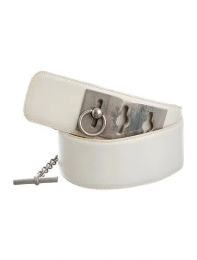 Pre-owned Celine Leather Waist Belt In White