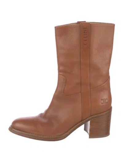 Pre-owned Celine Leather Western Boots In Brown