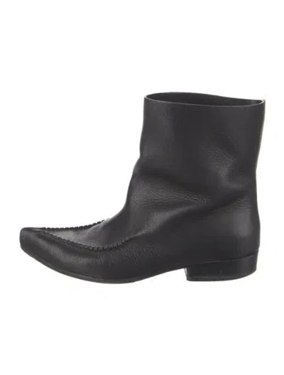 Pre-owned Celine Leather Whipstitch Trim Boots In Black