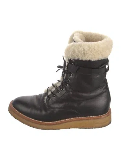 Pre-owned Celine Leather Whipstitch Trim Combat Boots In Black