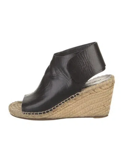 Pre-owned Celine Leather Whipstitch Trim Espadrilles In Black