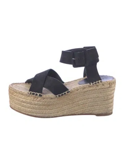 Pre-owned Celine Leather Whipstitch Trim Espadrilles In Black