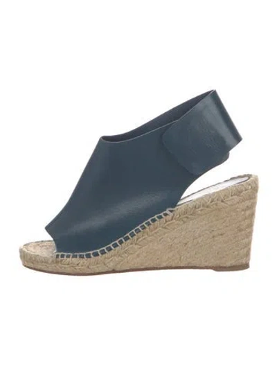 Pre-owned Celine Leather Whipstitch Trim Espadrilles In Blue