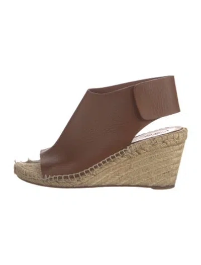 Pre-owned Celine Leather Whipstitch Trim Espadrilles In Brown