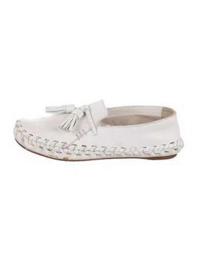 Pre-owned Celine Leather Whipstitch Trim Flats In White