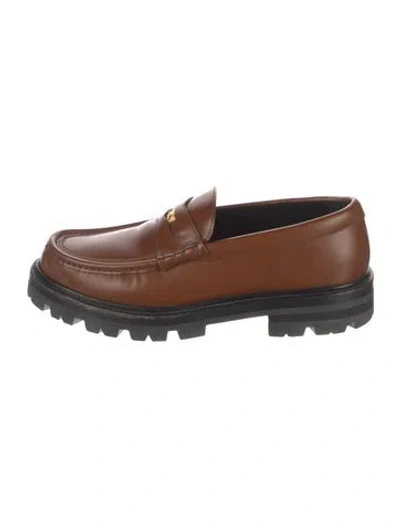 Pre-owned Celine Leather Whipstitch Trim Loafers In Brown