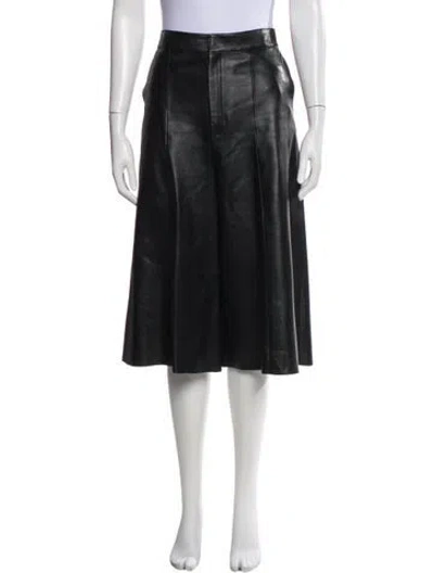 Pre-owned Celine Leather Wide Leg Pants In Black