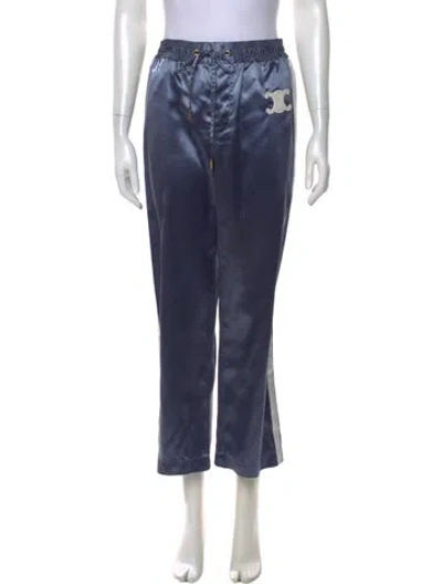 Pre-owned Celine Leather Wide Leg Pants In Blue