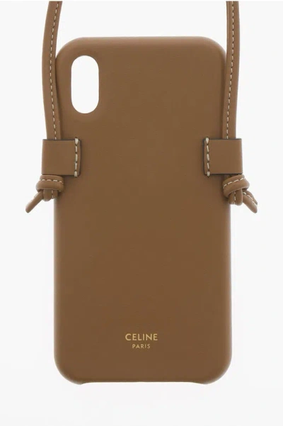Celine Leather Xs Iphone Neck Case In Brown