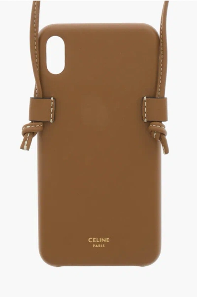 Celine Leather Xs Max Iphone Case In Brown