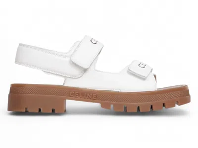 Pre-owned Celine Leo Scratch Sandal (women's) Sneakers In Optic White/tan