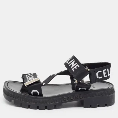 Pre-owned Celine Leo Size 36 Black Canvas Slingback Sandals