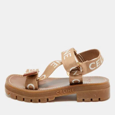 Pre-owned Celine Leo Size 37 Beige Canvas Slingback Sandals