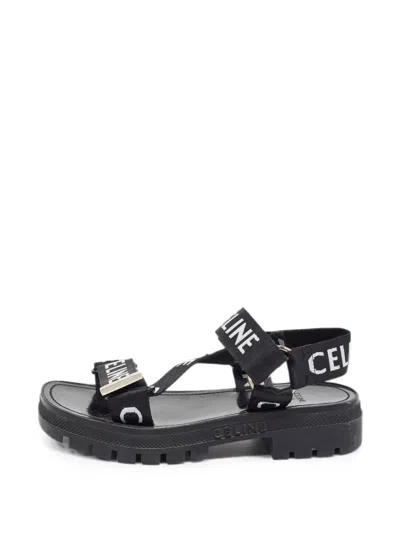 Pre-owned Celine Leo Slingback Flat Sandals In Black