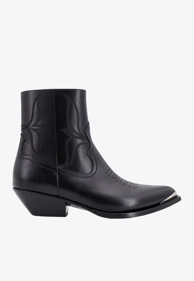 Celine Leon Leather Boots In Black