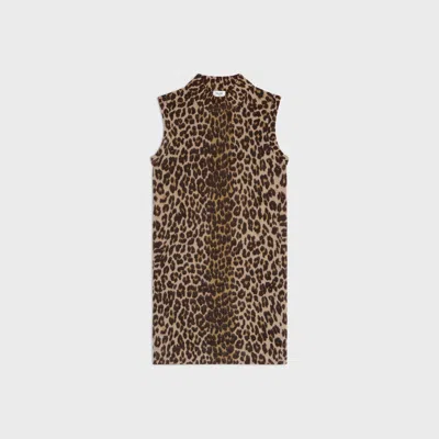 Celine Leopard Cashmere Mini Dress In Multi