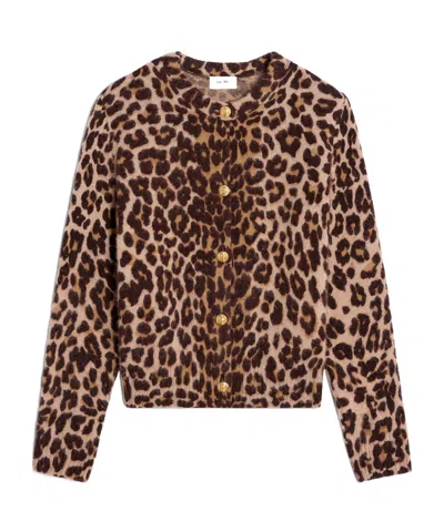 Celine Leopard Print Cashmere Cardigan In Brown
