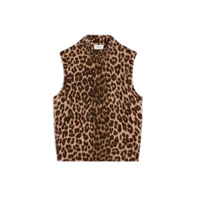 Celine Leopard Print Cashmere Roll Neck Sweater In 19le