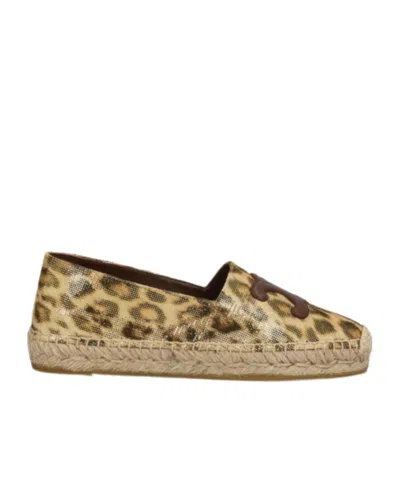 Celine Logo Espadrille In Brown / Gold