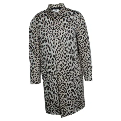 Pre-owned Celine , Leopard Print Trench Coat In Gray