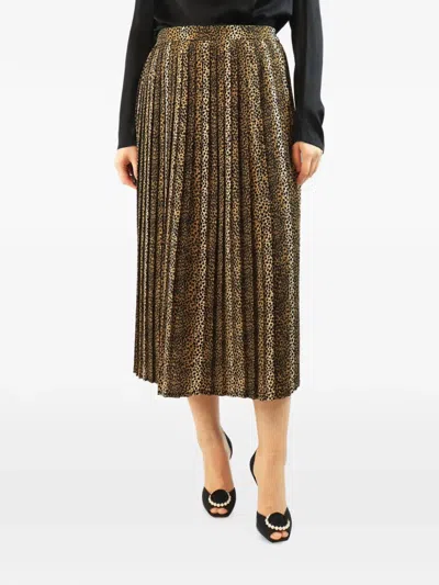 Pre-owned Celine Leopard-print Pleated Midi Skirt In Brown
