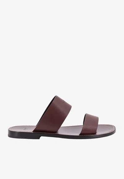 Celine Lerins Leather Sandals In Brown