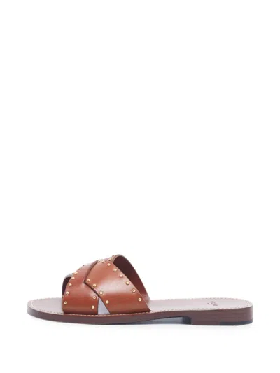Pre-owned Celine Lerins Studded Flat Sandals In Brown