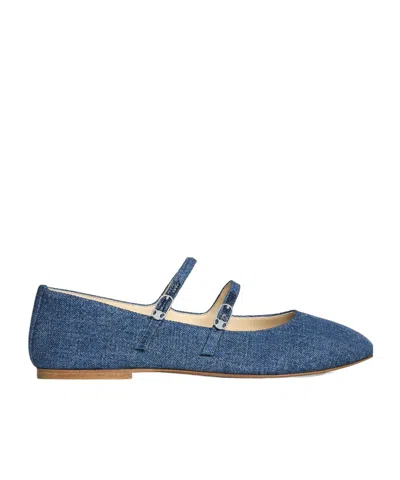 Celine Les Ballerines  Double Strap In Denim In Blue