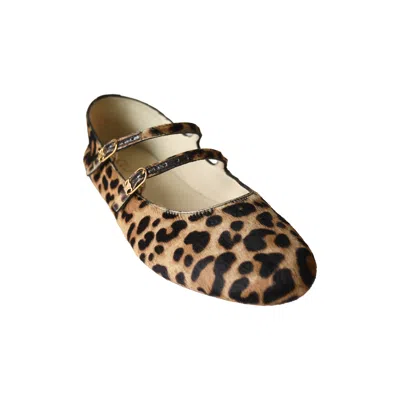 Celine Les Ballerines Double Strap Ballerina Flat Leopard In Burgundy