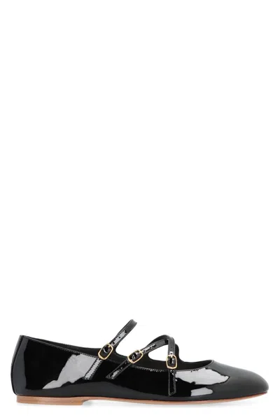 Celine Patent Leather Ballet Flats With Criss Cross Straps In Black