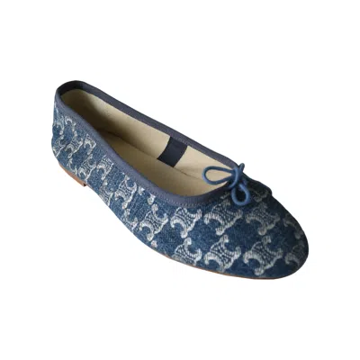 Celine Les Ballerines Triomphe Stamped Ballerina With Laces Denim In Multi
