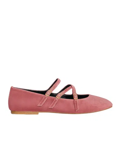 Celine Les Ballerines Velvet Cross-strap Flats In Pink