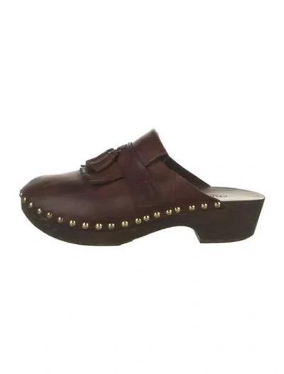 Pre-owned Celine Les Bois Leather Mules In Brown