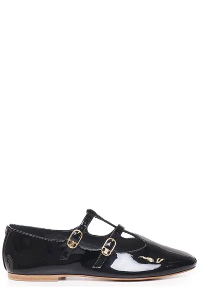 Celine Patent Leather Ballet Flats With Criss Cross Straps In Black