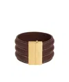 Celine Les Cuirs  Large Bracelet In Calfskin And Brass With Gold Finish In Brown
