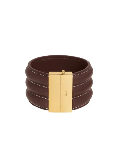 Celine Les Cuirs  Large Bracelet In Calfskin And Brass With Gold Finish In Brown