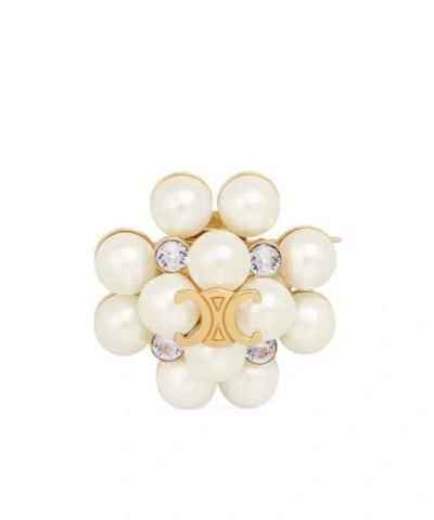 Celine Les Perles Brooch In Gold/ivory