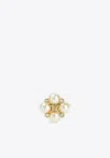 Celine Crystal And Pearl Gold Brass Ring In Multi