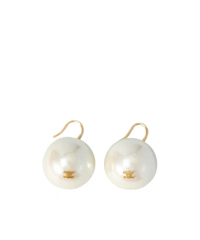 Celine Les Perles Xl Earrings In Resin Pearl And Brass With Gold Finish